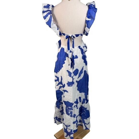 Sir The Label Vivi Frill Maxi Dress Cotton-Silk Blend blue white size US 2 XS - Picture 11 of 16